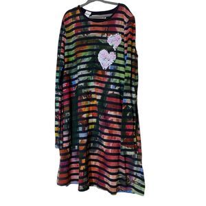 Desigual A Line Long Sleeve T Shirt Dress Girls Sz 9/10 L Multicolored Stripe